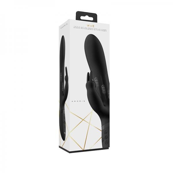 Vive Amoris Rechargeable Stimulating Bead Silicone Rabbit Vibrator Black Sex Toy Product