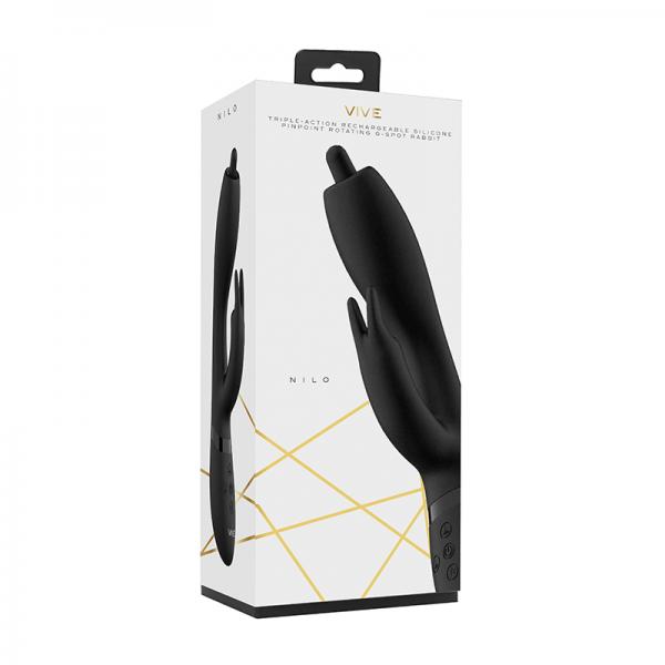Vive Nilo Rechargeable Pinpoint Rotating Siilicone Rabbit Vibrator Black Sex Toy Product