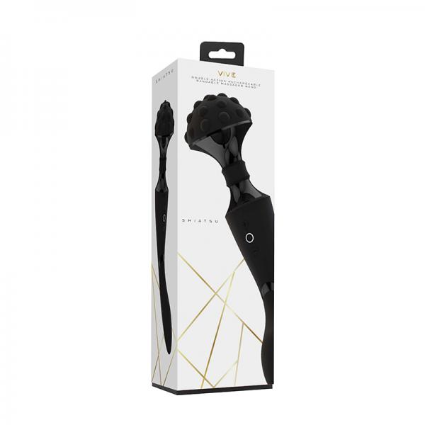 Vive Shiatsu Rechargeable Dual-ended Bendable Silicone Massager Wand Black Sex Toy Product
