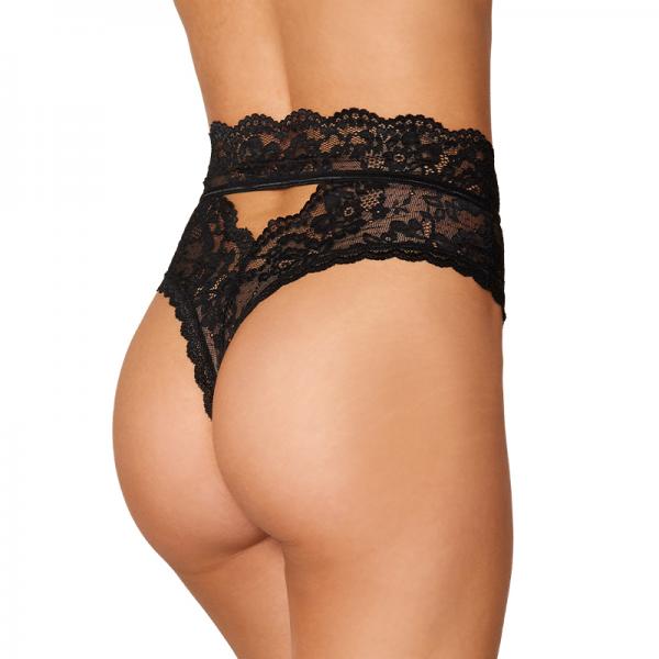 Dreamgirl High-waist Scallop Lace Panty With Keyhole Back Black S Sex Toy Product
