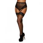 Dreamgirl High-waist Fishnet And Lace Gartered Thong With Keyhole Ribbon-tie Back Black S Sex Toy Product