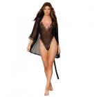 Dreamgirl Mesh Robe & Strappy Back Teddy With Lace Trim Black Xl Hanging Sex Toy Product