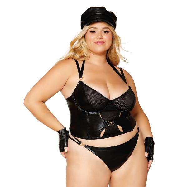 Dreamgirl Wetlook Fishnet Strappy Bustier & Thong Set Black 3xl Hanging Sex Toy Product