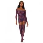 Dreamgirl Fishnet Lace Garter Dress With Attached Stockings Aubergine O/s Sex Toy Product