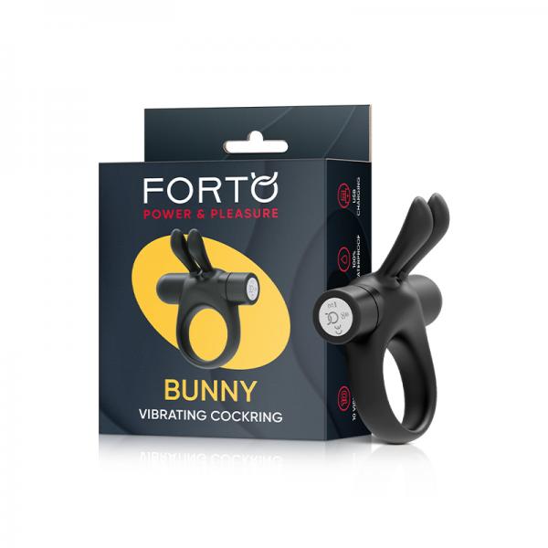 Forto Bunny Vibrating Cockring Black Sex Toy Product
