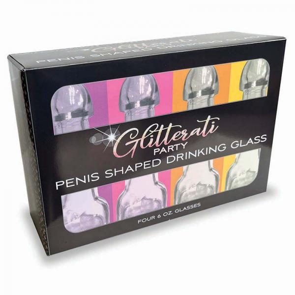 Glitterati Party 6 Oz. Penis Shaped Drinking Glass 4-pack Sex Toy Product