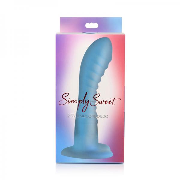 Simply Sweet Ribbed 7 In. Silicone Dildo Blue Sex Toy Product
