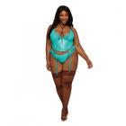 Dreamgirl Stretch Vinyl And Lace Bustier And G-string Set Ocean 1xl Sex Toy Product