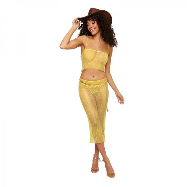 Dreamgirl Iridescent Rhinestone Embellished Fishnet Camisole And G-string Set Citrus L Sex Toy Product