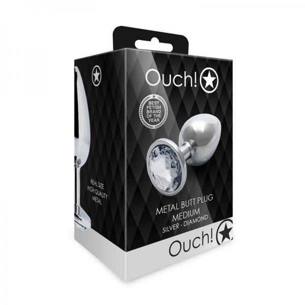 Shots Ouch! Round Gem Butt Plug Medium Silver/diamond Sex Toy Product