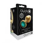 Shots Ouch! Round Gem Butt Plug Medium Gold/emerald Green Sex Toy Product
