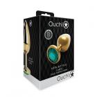 Shots Ouch! Round Gem Butt Plug Large Gold/emerald Green Sex Toy Product