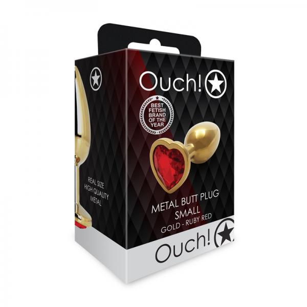 Shots Ouch! Heart Gem Butt Plug Small Gold/ruby Red Sex Toy Product