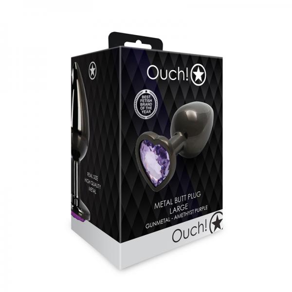 Shots Ouch! Heart Gem Butt Plug Large Gunmetal/amethyst Sex Toy Product