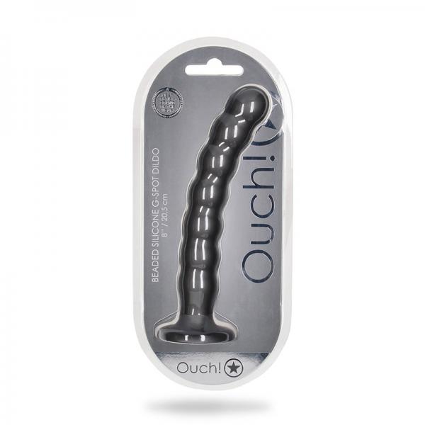 Shots Ouch! Beaded Silicone 8 In. G-spot Dildo Gunmetal Sex Toy Product