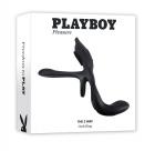 Playboy The 3 Way Rechargeable Remote Controlled Vibrating Silicone Cockring With Stimulator Black Sex Toy Product