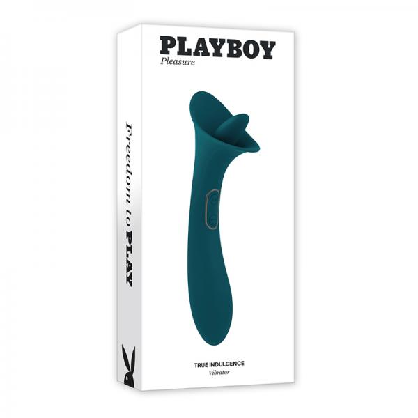 Playboy True Indulgence Rechargeable Dual Ended Silicone Flicking Vibrator Deep Teal Sex Toy Product