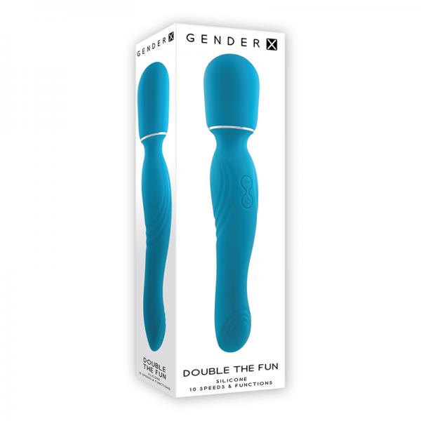 Gender X Double The Fun Rechargeable Dual Ended Silicone Wand Vibrator Teal Sex Toy Product