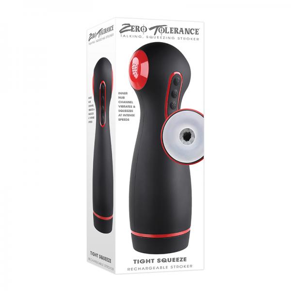 Zero Tolerance Tight Squeeze Rechargeable Vibrating Squeezing Talking Stroker Tpe Black/red Sex Toy Product