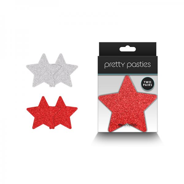 Pretty Pasties Glitter Stars Red/silver 2 Pair Sex Toy Product