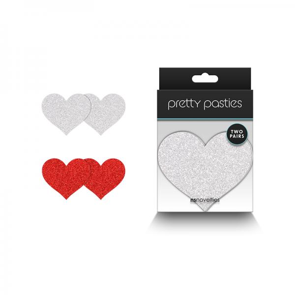 Pretty Pasties Glitter Hearts Red/silver 2 Pair Sex Toy Product