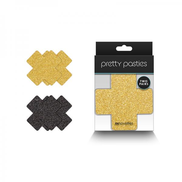 Pretty Pasties Glitter Cross Black/gold 2 Pair Sex Toy Product