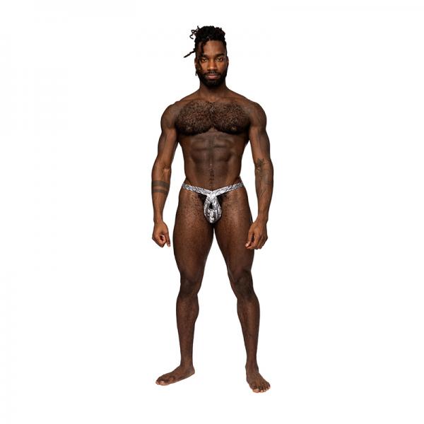 Male Power S'naked Criss Cross Thong Silver/black S/m Sex Toy Product