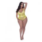 Magic Silk Love Star High Leg Teddy With Snap Crotch Neon Chartreuse Queen Size Sex Toy Product