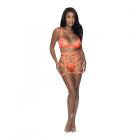 Magic Silk Rude Awakening Bralette, Thigh High Garter & Cheeky Panty Set Neon Orange L/xl Sex Toy Product