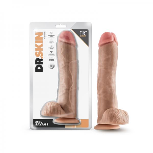 Dr. Skin Mr. Savage 11.5 In. Dildo With Balls Beige Sex Toy Product