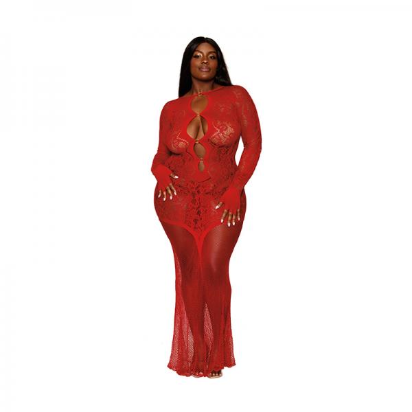 Dreamgirl Floral Lace Pattern Bodystocking Gown Ruby Queen Size Sex Toy Product