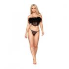 Dreamgirl Stretch Mesh Bustier With Removable Feather Trim And G-string Set Black S Sex Toy Product