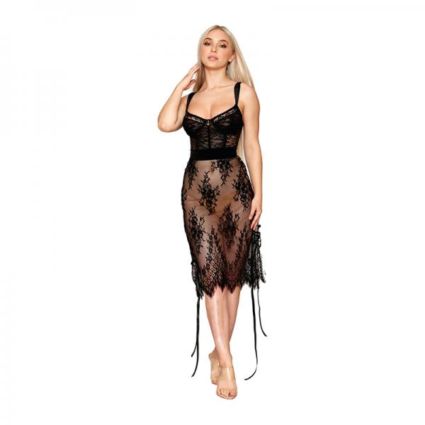 Dreamgirl Floral Lace And Stretch Velvet Slip Chemise Black M Sex Toy Product