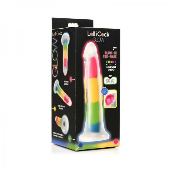 Lollicock Silicone Dildo 7 In. Rainbow Glow In The Dark Sex Toy Product