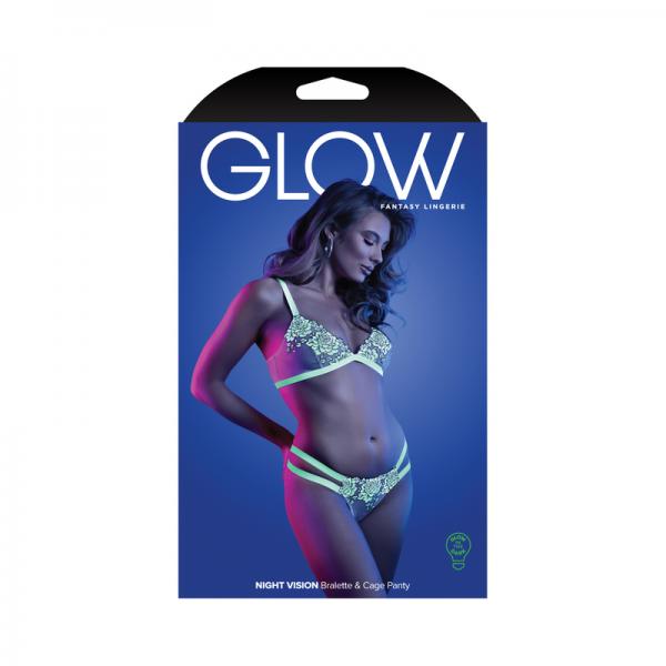 Fantasy Lingerie Glow Night Vision Glow-in-the-dark Lace Bralette & Panty White S/m Sex Toy Product