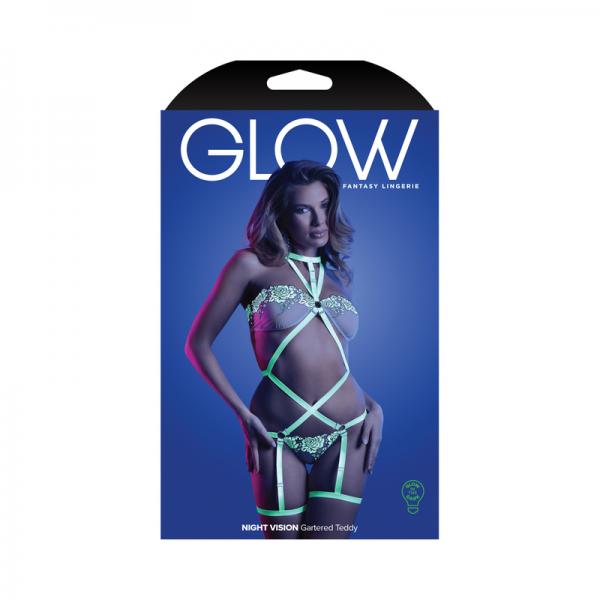 Fantasy Lingerie Glow Night Vision Glow-in-the-dark Lace Strappy Teddy White L/xl Sex Toy Product