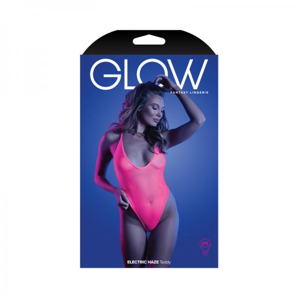 Fantasy Lingerie Glow Electric Haze Criss Cross Back Teddy With Snap Closure Neon Pink M/l Sex Toy Product