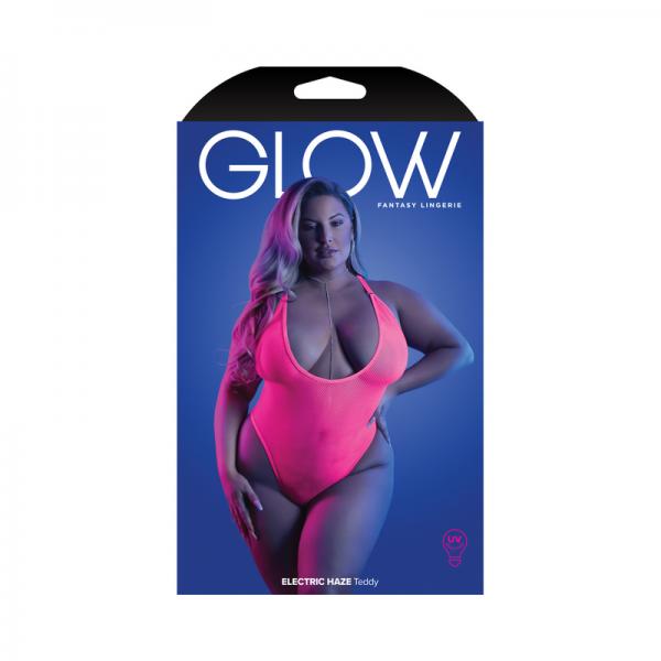 Fantasy Lingerie Glow Electric Haze Criss Cross Back Teddy With Snap Closure Neon Pink Queen Size Sex Toy Product
