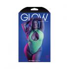 Fantasy Lingerie Glow Nocturnal Keyhole Halter Tie Teddy With Snap Closure Neon Lemon Queen Size Sex Toy Product