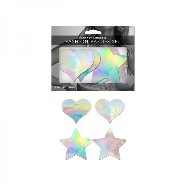 Fantasy Lingerie Holographic 2-pair Pasties Set Heart & Star Shapes O/s Sex Toy Product