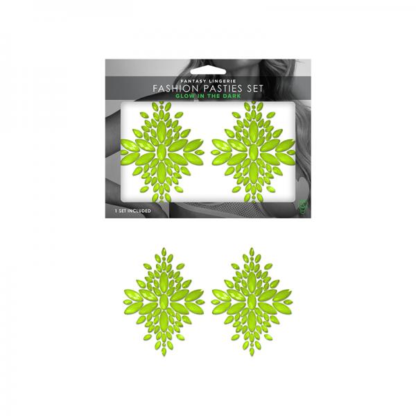 Fantasy Lingerie Glow-in-the-dark Crystal 1 Pair Jeweled Pasties Neon Green O/s Sex Toy Product