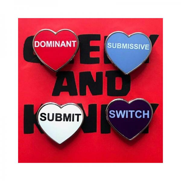 Geeky & Kinky Heart Pin 4-pack (dominant, Submissive, Submit, Switch) Sex Toy Product