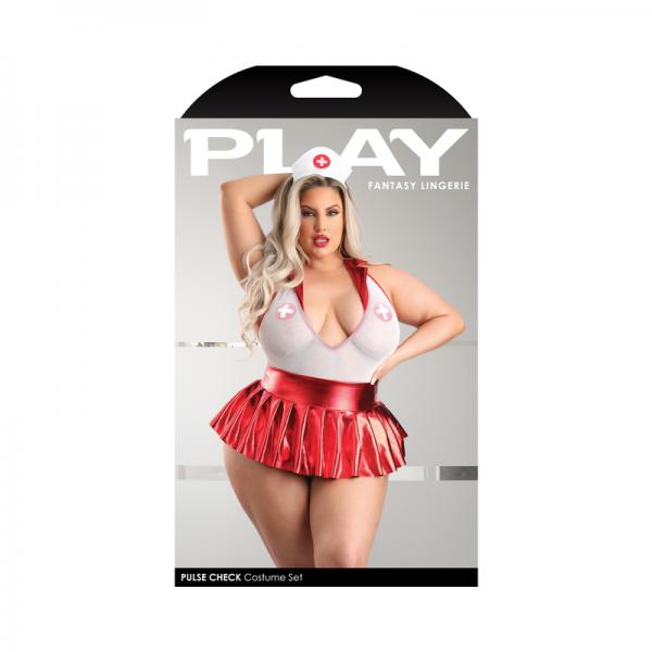 Fantasy Lingerie Play Pulse Check Collared Teddy With Open Back, Pleated Skirt, Medic Hat & 1 Pair O Sex Toy Product