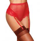 Dreamgirl High-waisted Fishnet And Lace Garter Thong With Satin Ribbon Back Tie Ruby Xl Sex Toy Product