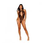 Dreamgirl Stretch Lace Halter Teddy With Keyhole Neckline And Open Rhinestone Fringe Back Black S Sex Toy Product