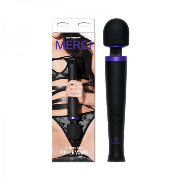 Merci Rechargeable Power Wand Ultra-powerful Silicone Wand Massager Black Violet Sex Toy Product