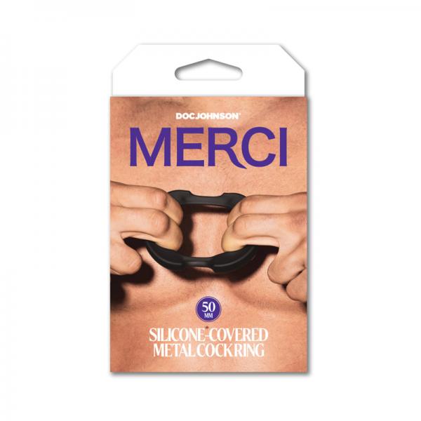 Merci Silicone Covered Metal Cock Ring 50mm Black Sex Toy Product