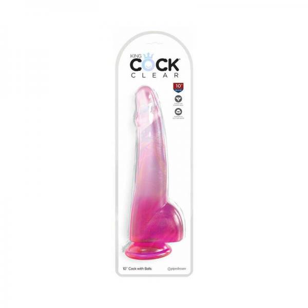 King Cock Clear With Balls 10in Pink Sex Toy Product