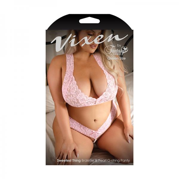 Fantasy Lingerie Vixen Sweetest Thing Lace Bralette & Pearl G-string Panty Pink Queen Size Sex Toy Product