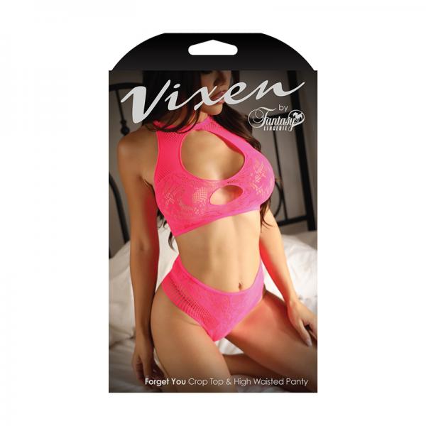 Fantasy Lingerie Vixen Forget You Seamless Lace Crop Top & High Waisted Panty Pink O/s Sex Toy Product